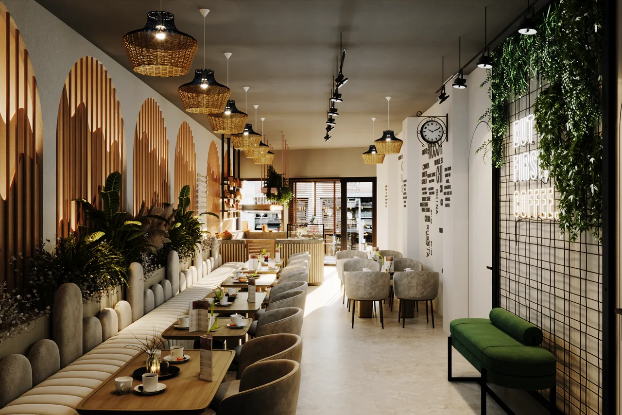Nour Café — A Warm, Plant-Filled Interior