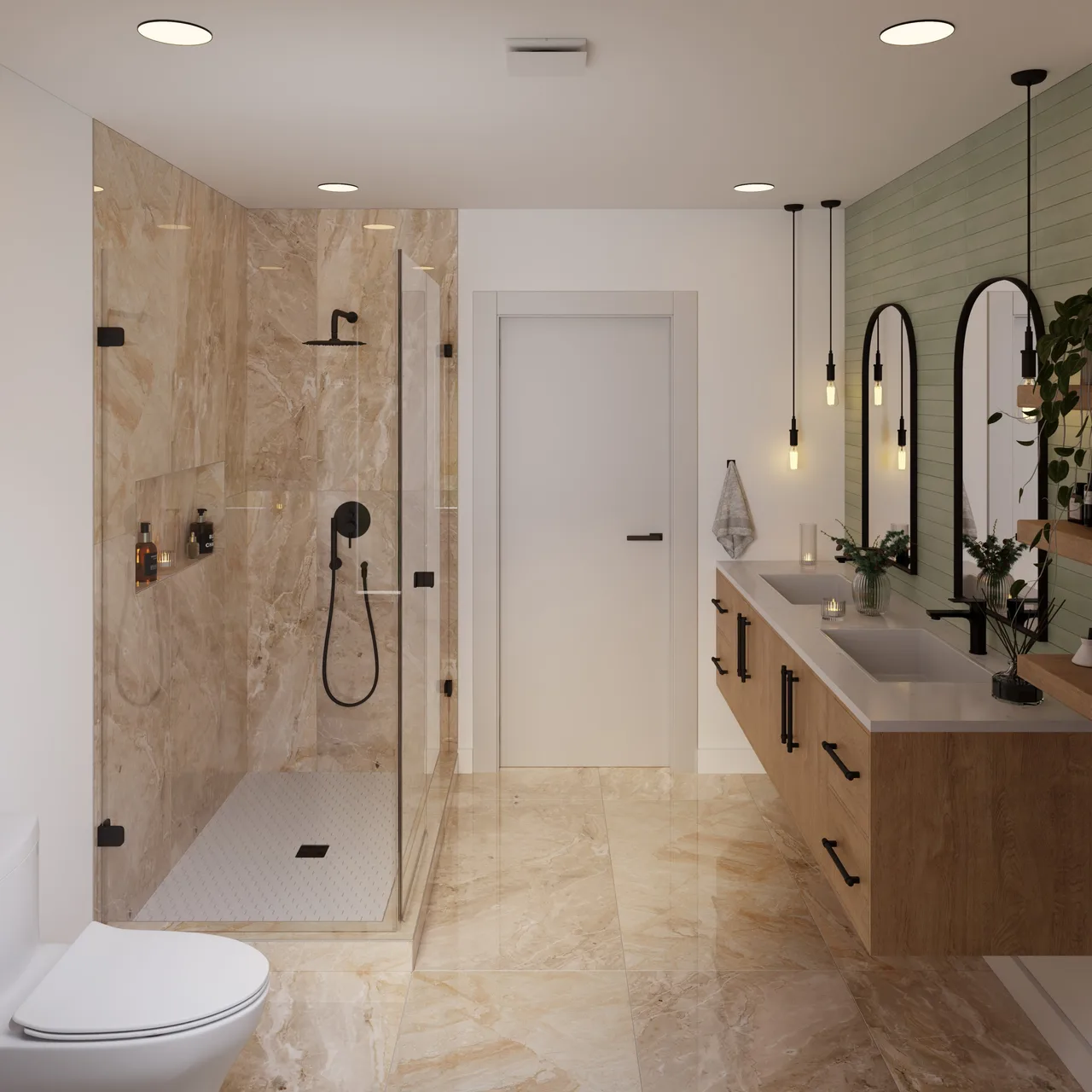 Sage Green Bathroom with a Floating Wood Vanity — image 2